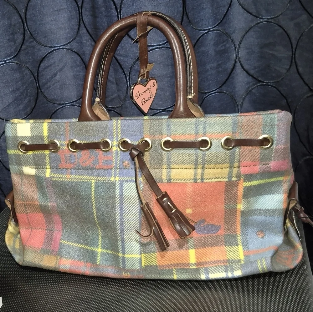 Dooney & Bourke Multicolor Plaid Satchel with Brown Accents